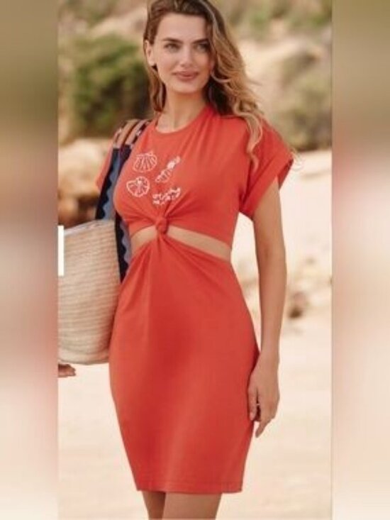 Celandine Dresses & Skirts - Celandine x Agathe Marty Twist T-Shirt Midi Dress Orange Cut-Out Anthropologie S